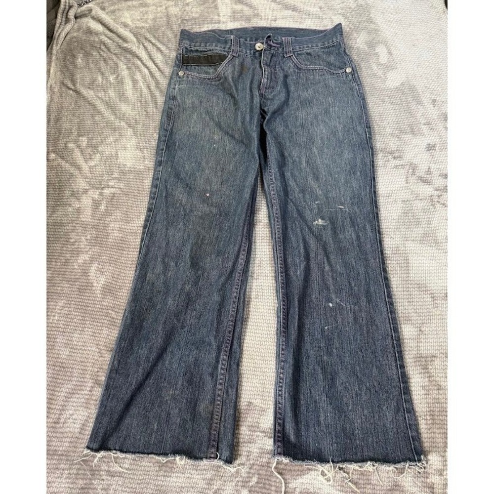 Vintage Miskeen Jeans Wide Leg‎ Denim Jeans Blue Purple Stitching Mens 34X29